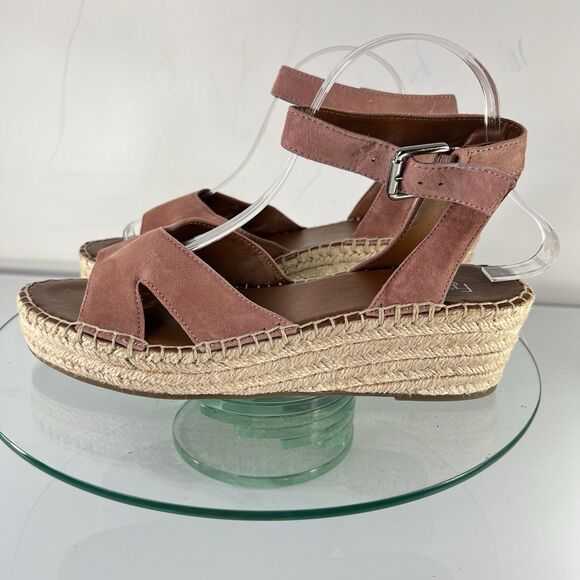 Franco Sarto Pellia Espadrille Wedge Pink Faux Suede Ankle Strap Sandal - Picture 3 of 6